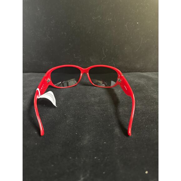 Bebe Women’s Oversized Oval Sunglasses –Red Frame with Rhinestone Accents– (NWT)